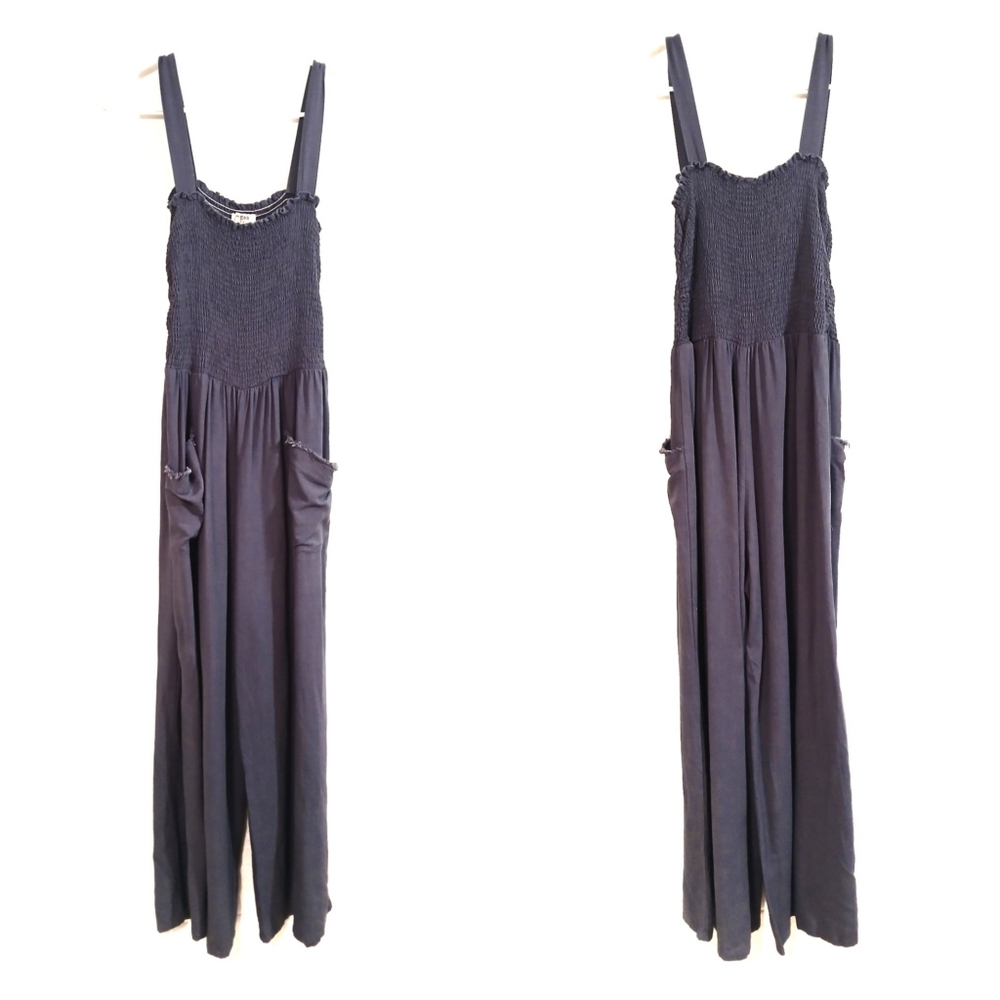 UMGEE Linen Blend Smocked Wide Leg Jumpsuit L - Picture 3 of 7